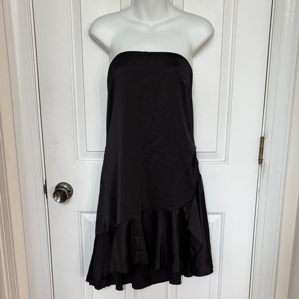 Peppermayo Black Strapless Luna Night Ruffle Hem Dress